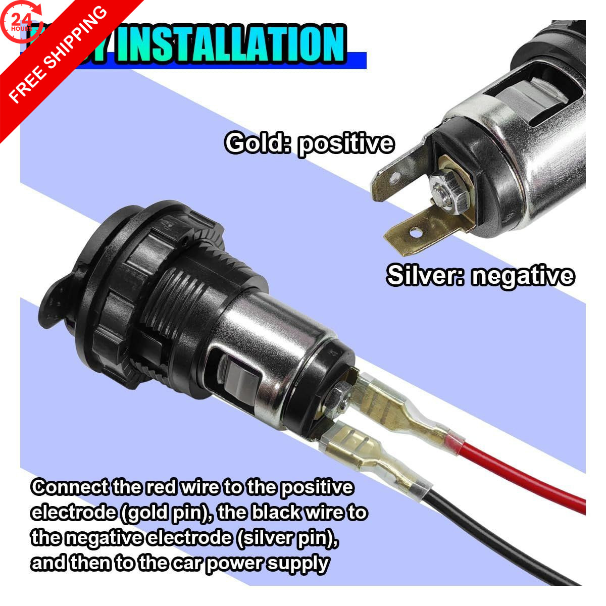 Cigarette Lighter Socket, DC 12V Car Power Outlet Socket Replacement, 1PC