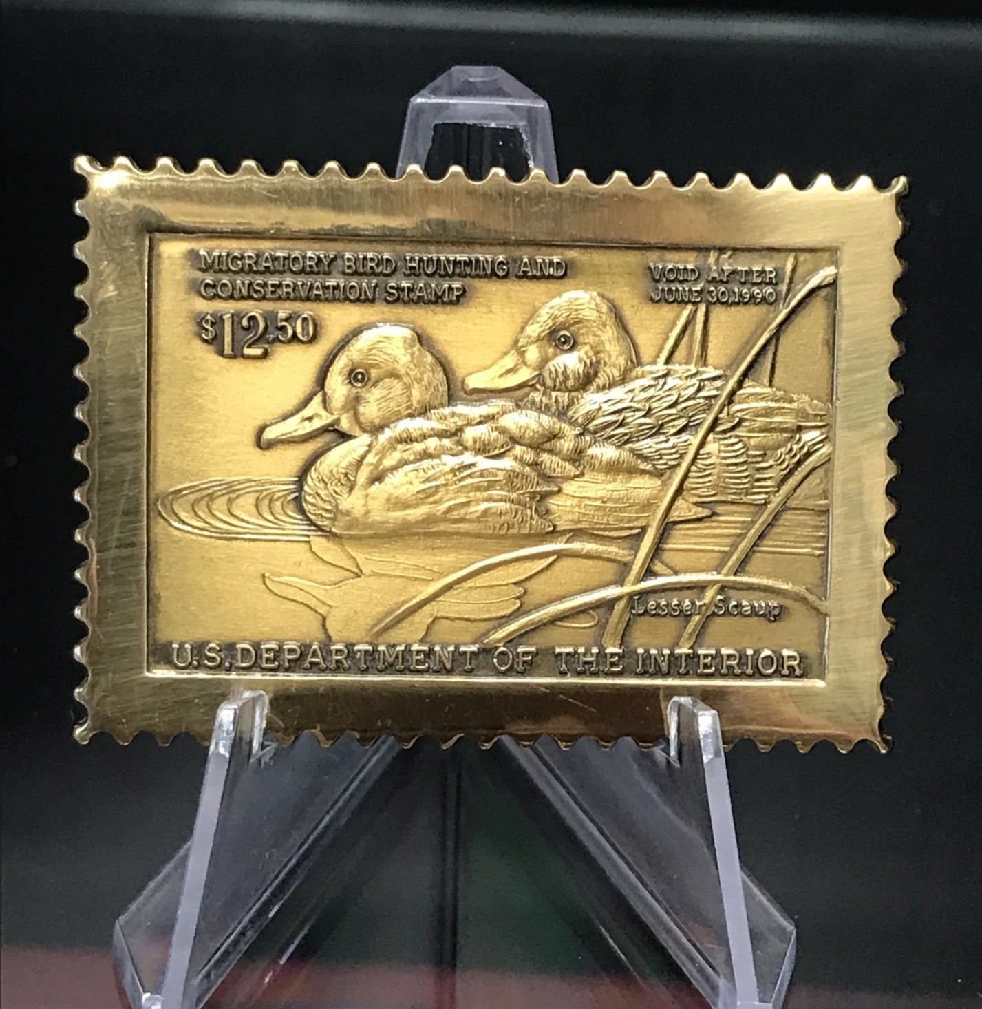 Ducks 2” Bronze Stamp 1990 Bird Hunting Conservation Lesser Scaup Loc013