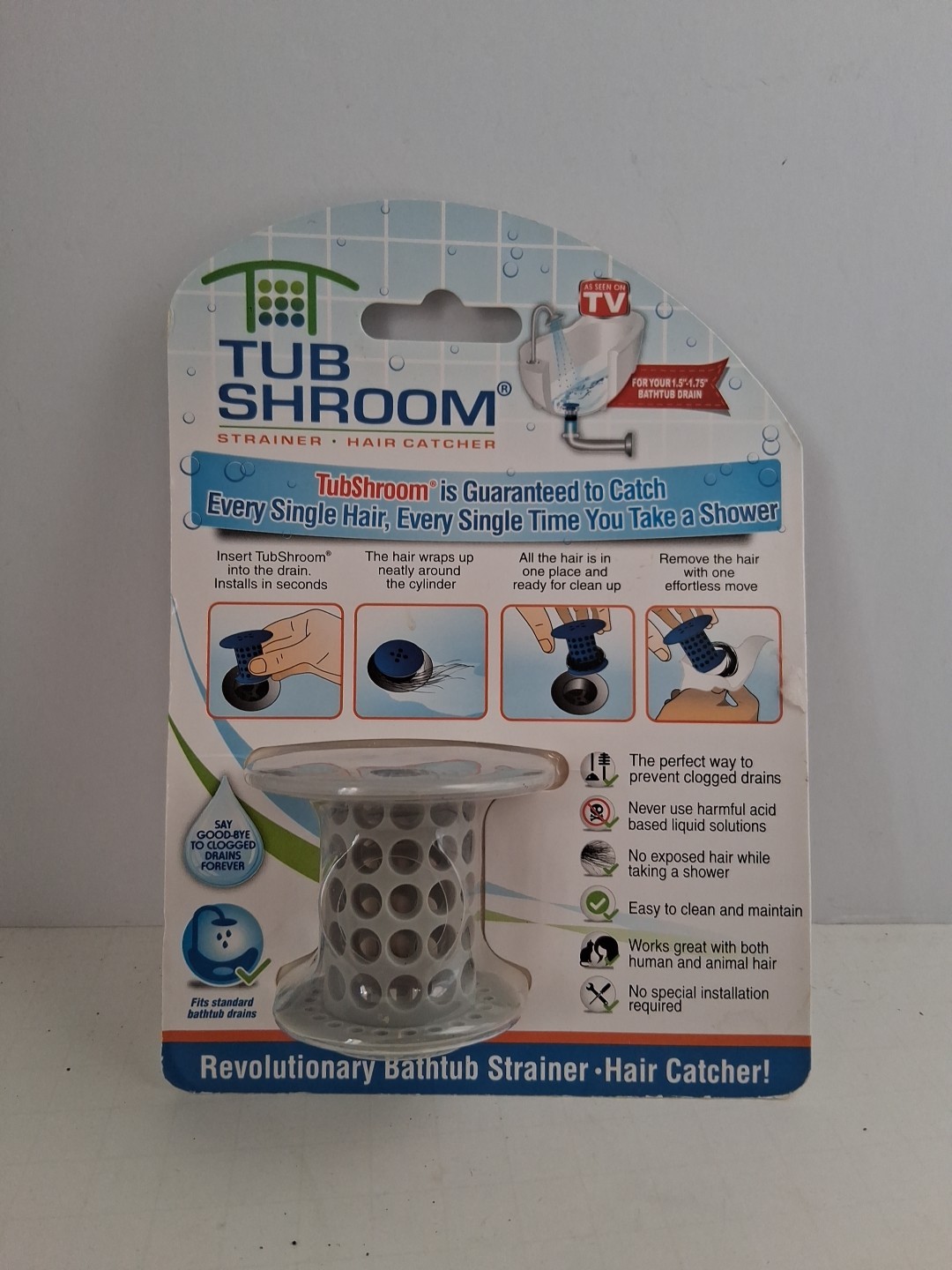 TubShroom® (Gray) Award-Winning Hair Catcher Drain Protector Strainer, No Clogs!
