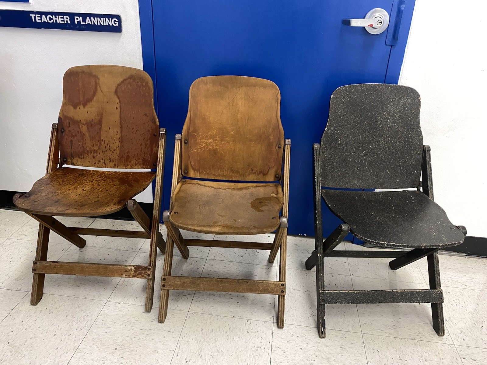LOT OF 3, Antique 1940s US Army American Seating Company Wooden Folding Chairs