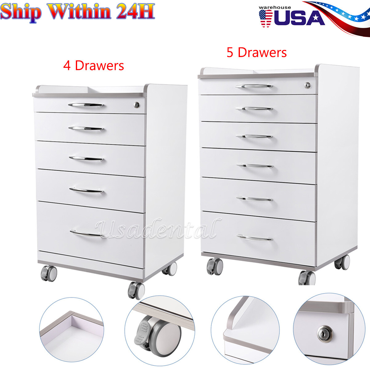 4/5 Drawers Dental Mobile Trolley Medical Rolling Cabinet Cart Rolling 4 wheels