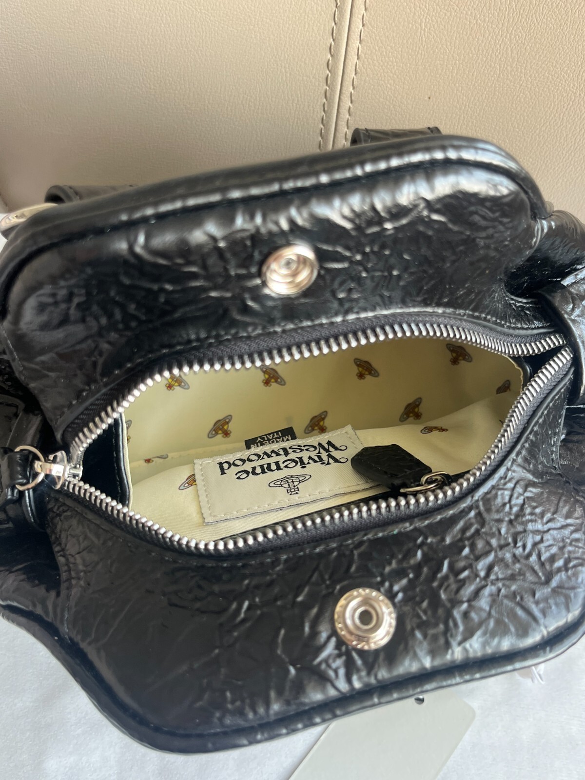 Vivienne Westwood Big Orb 2Chain Strap Black Leather Shoulder Bag