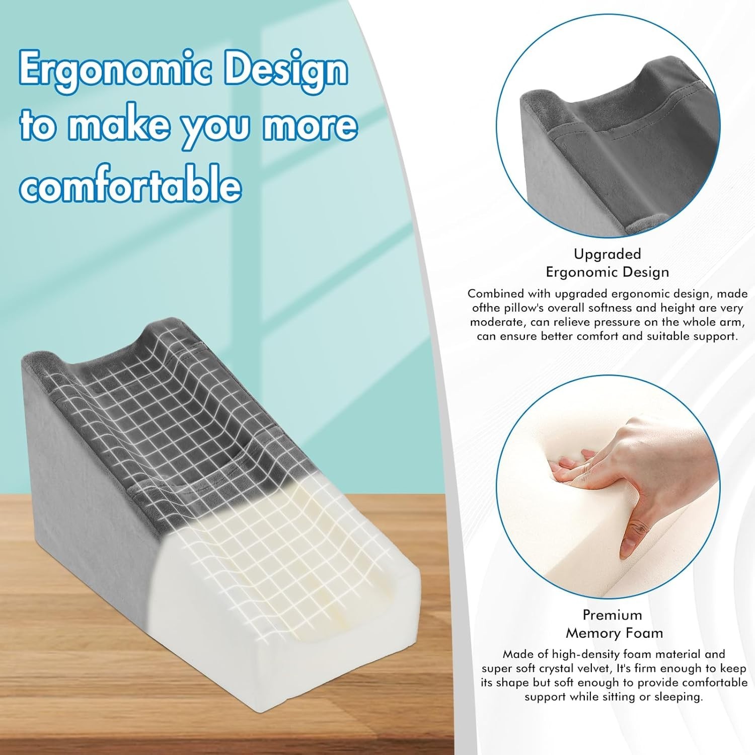 Arm Elevation Pillow w 2 Pockets Soft Ergonomic Support for Elbow Rest Wedge