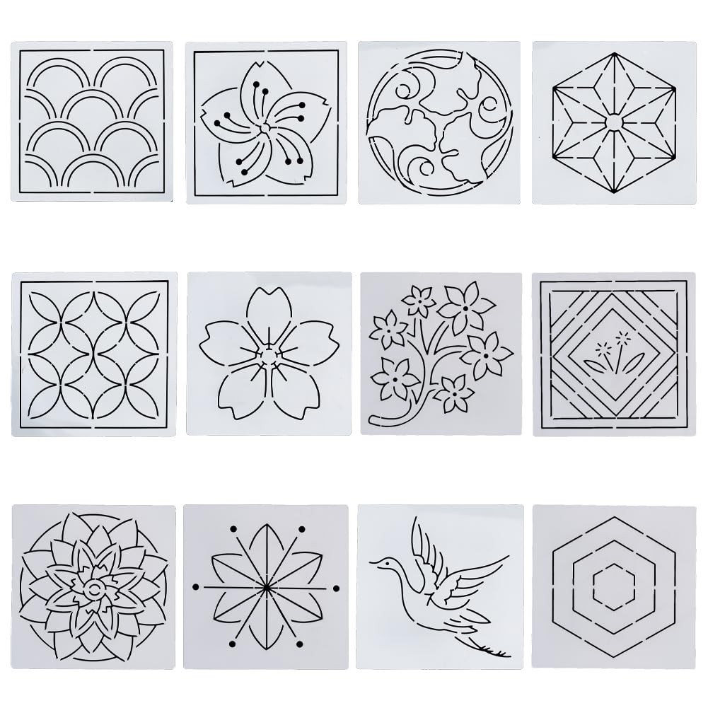 Sashiko Embroidery Stencils Sashiko PET Stencil Flowers Embroidery Patterns S...