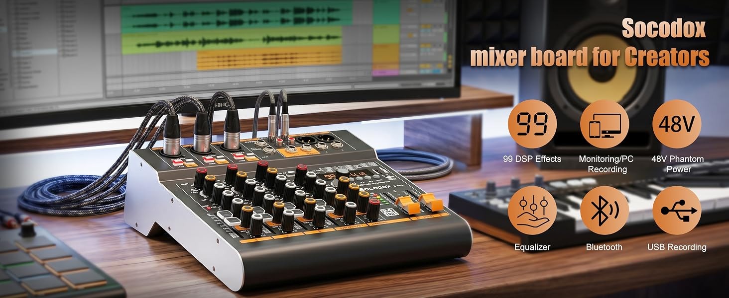 5-channel audio mixer for recording, podcasting, DJ, live performances
