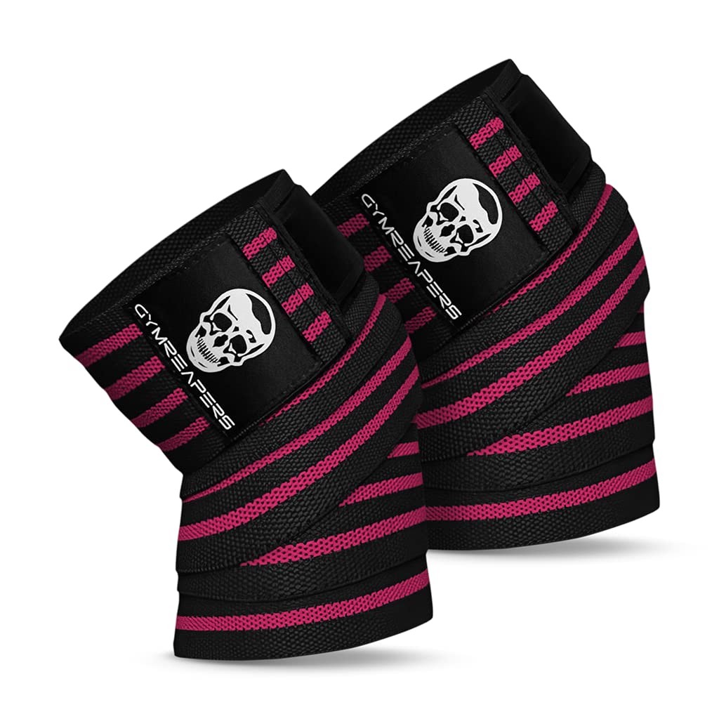 Gymreapers Knee Wraps (Pair) With Strap for Squats, One Size, Pink