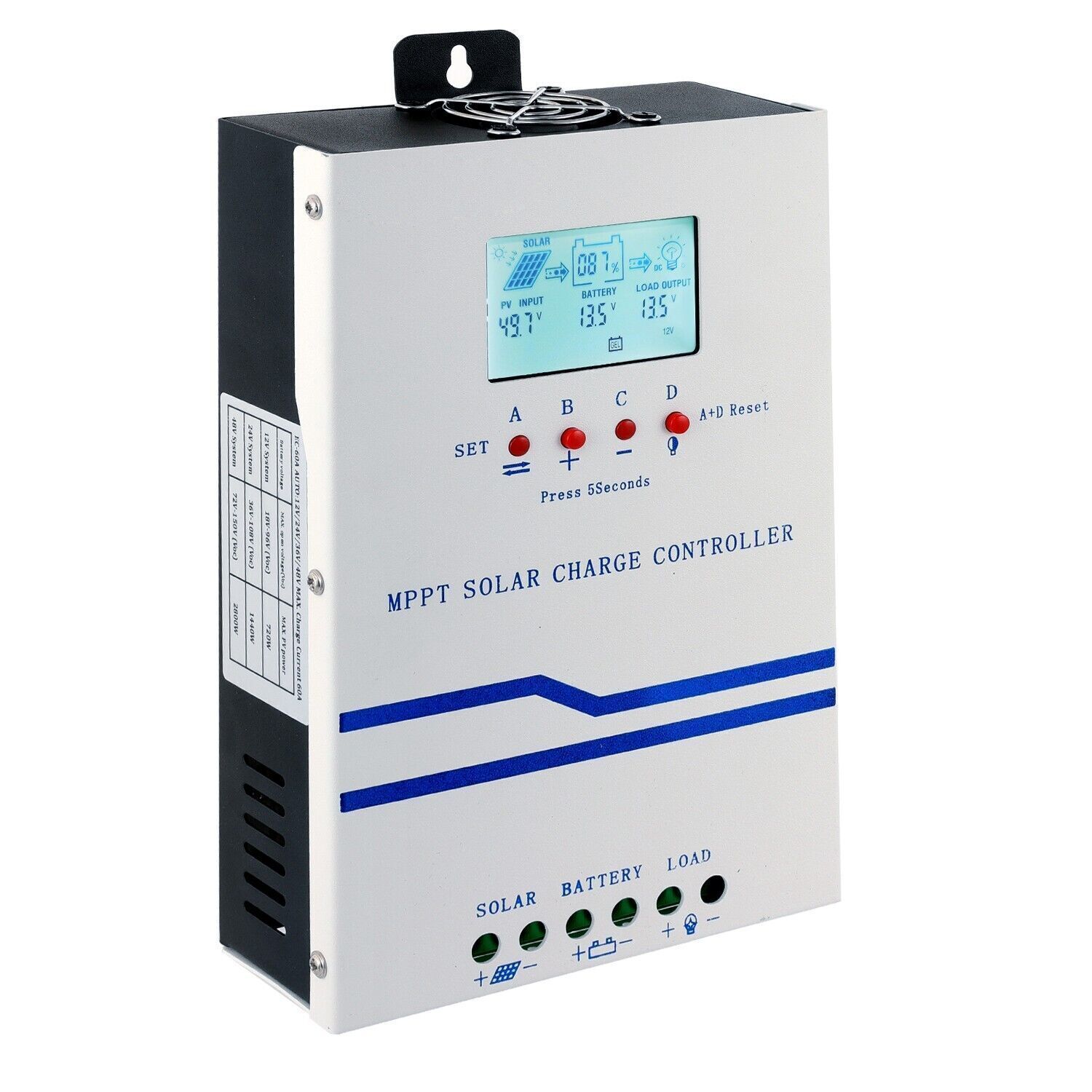 60A MPPT Solar Charge Controller 12/24/36/48V Battery System Max 160VDC PV Input