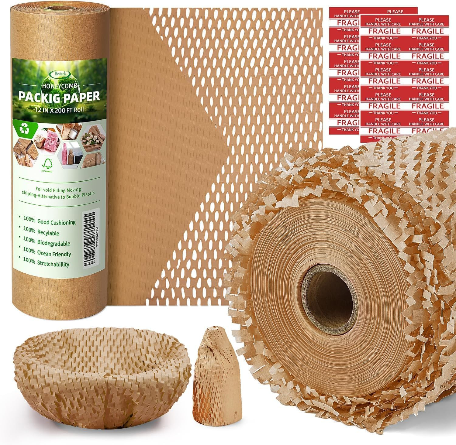 Honeycomb Packing Paper,12 Inch X 200 Ft Bubble Cushioning Wrap for Packing Movi