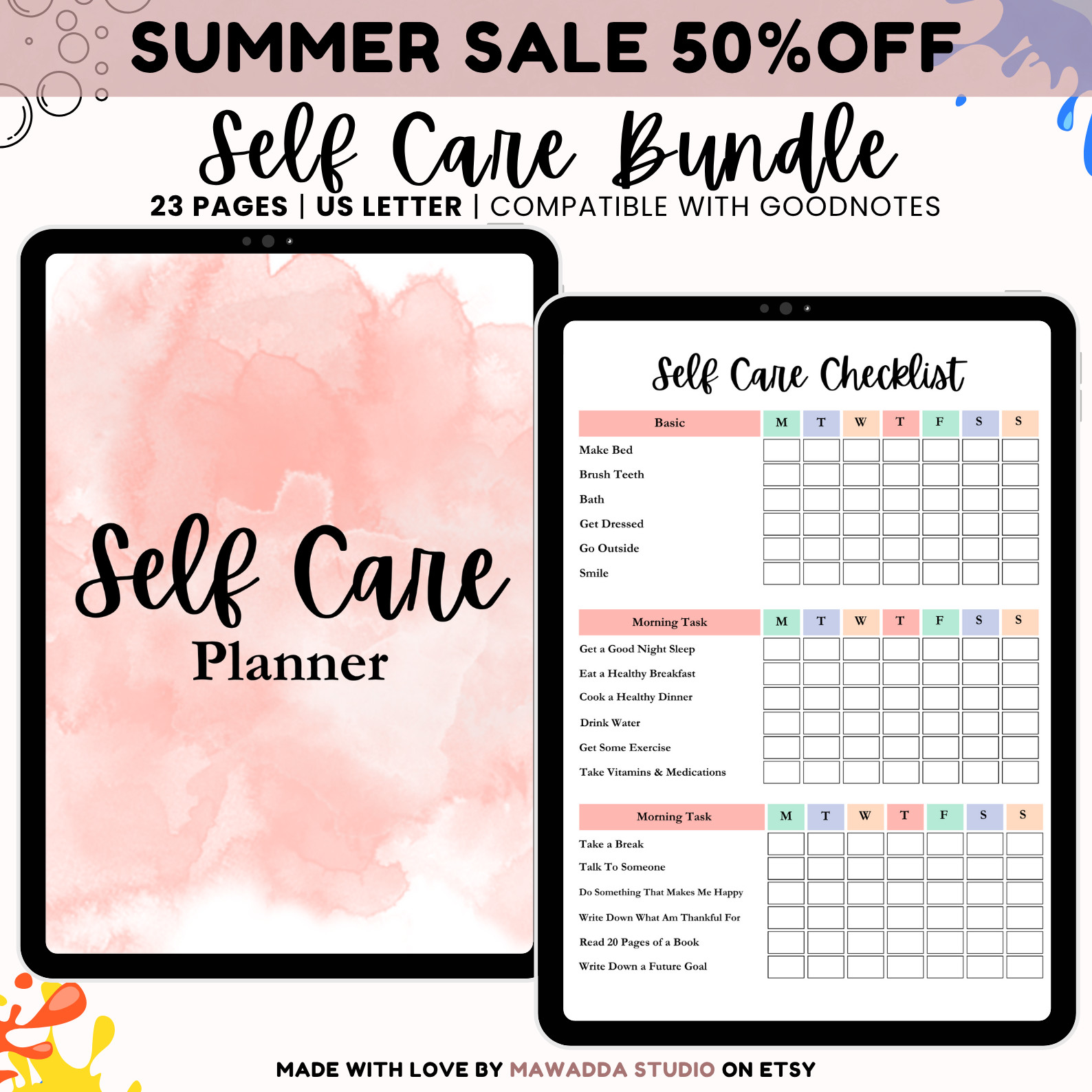 Self-Care Planner Bundle Printable | Wellness Planner Bundle | US Letter