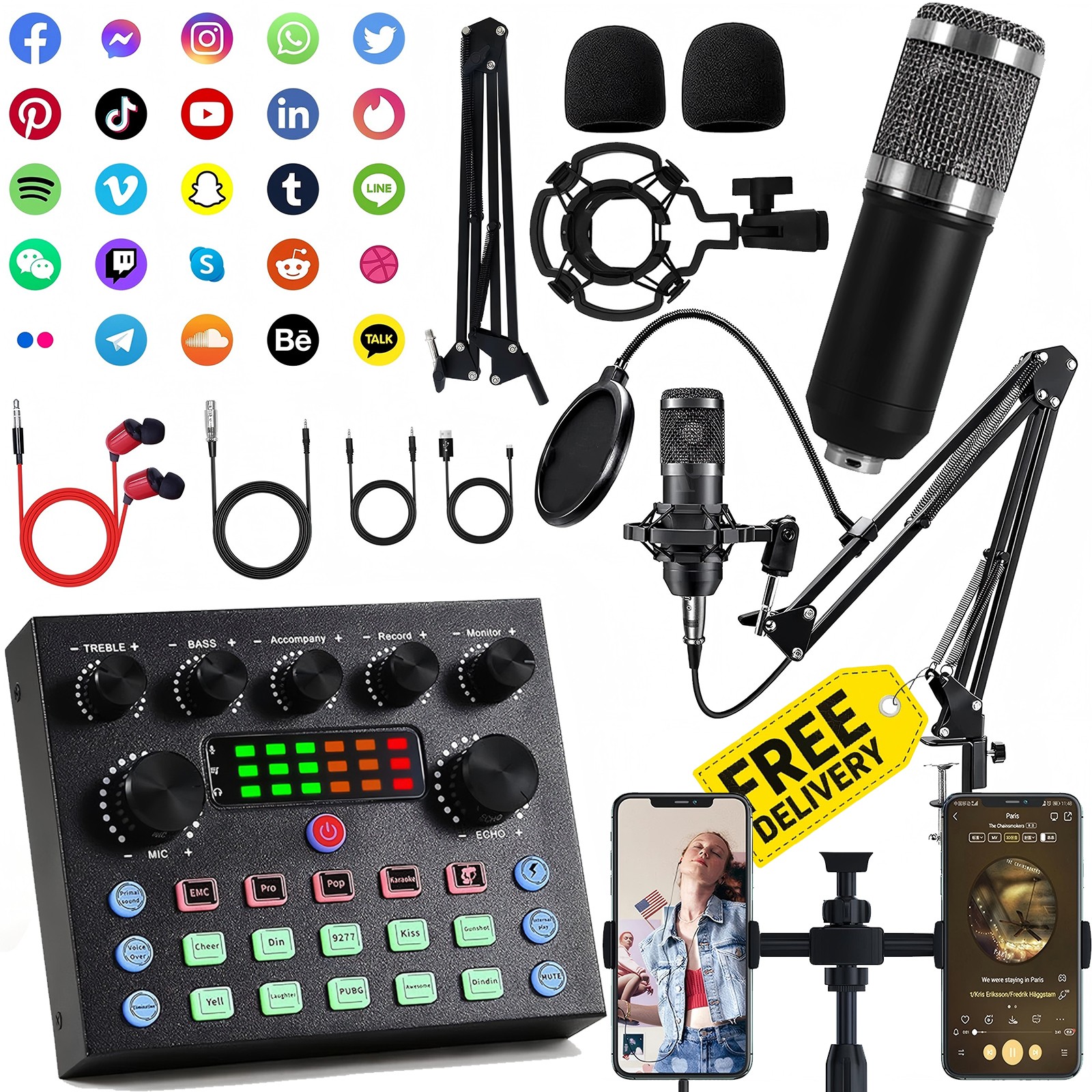 Professional Condenser Microphone Kit Complete Set For Podcast Studio Recording