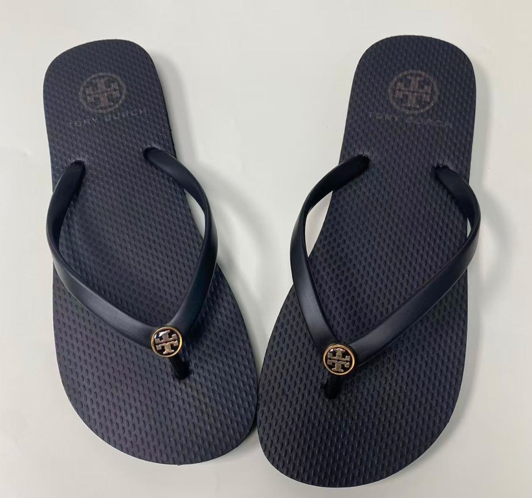 -Tory Burch Black Flip-Flops Beach Sandals