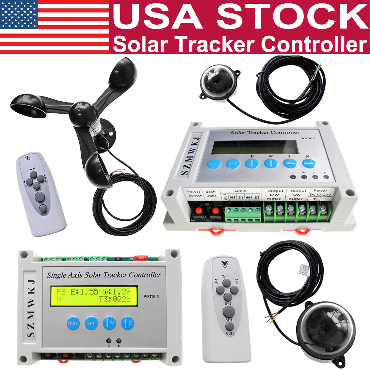 Auto-Tracking DC12V 24V Single/Dual Axis Solar Tracker Controller W/ Wind Sensor