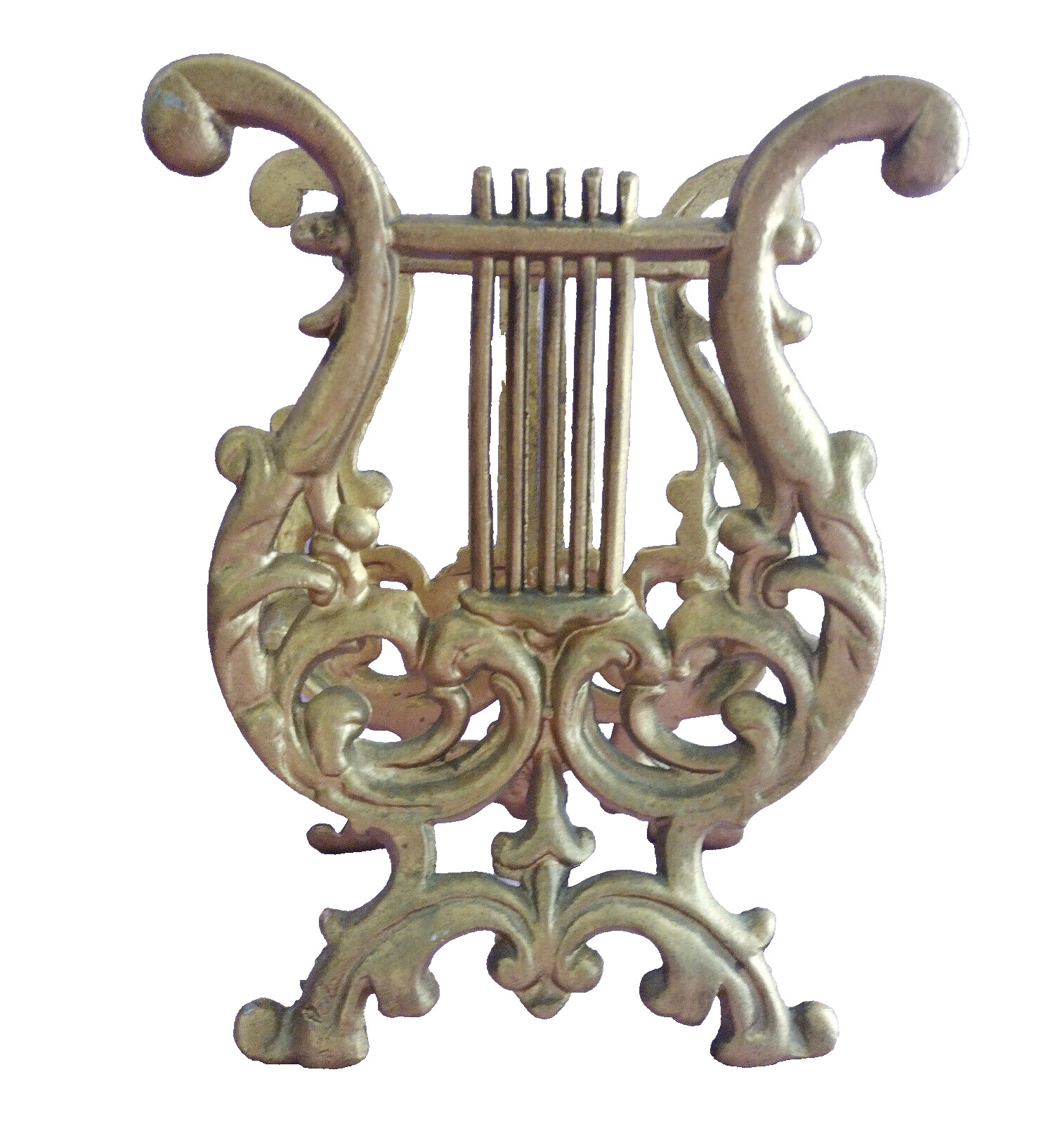 Gold Metal Lyre Harp Sheet Music Holder Magazine Album Rack Stand 11in Hollywood