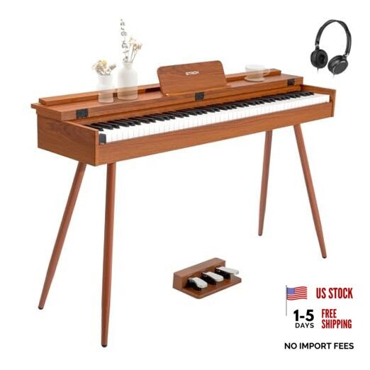 88 Key Digital Piano, Hammer-Action Weighted Keyboard, Full Color Mahogany