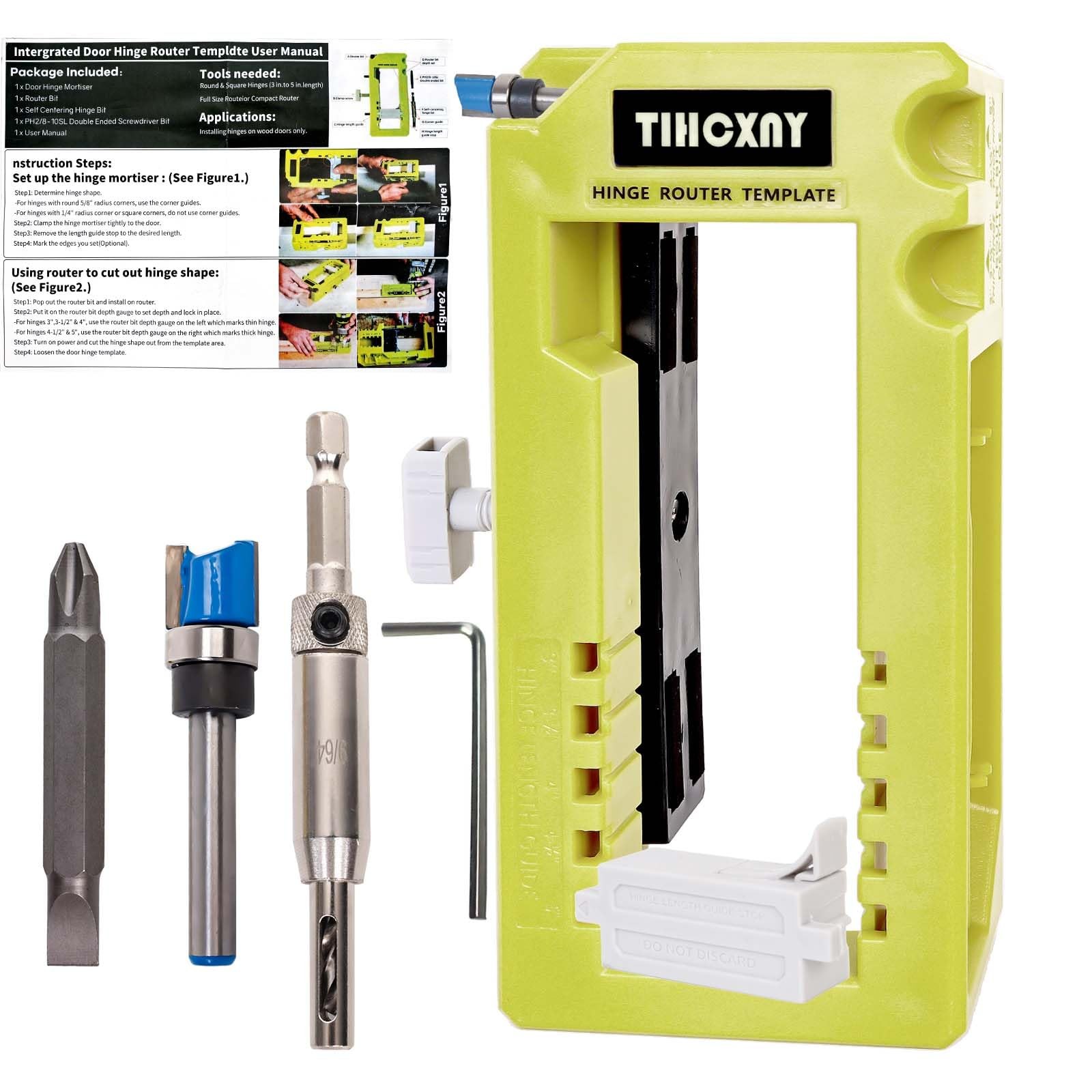 TIHCXNY Green Door Hinge Jig, Door Hinge Slotting Tool, Router Template, Suit...