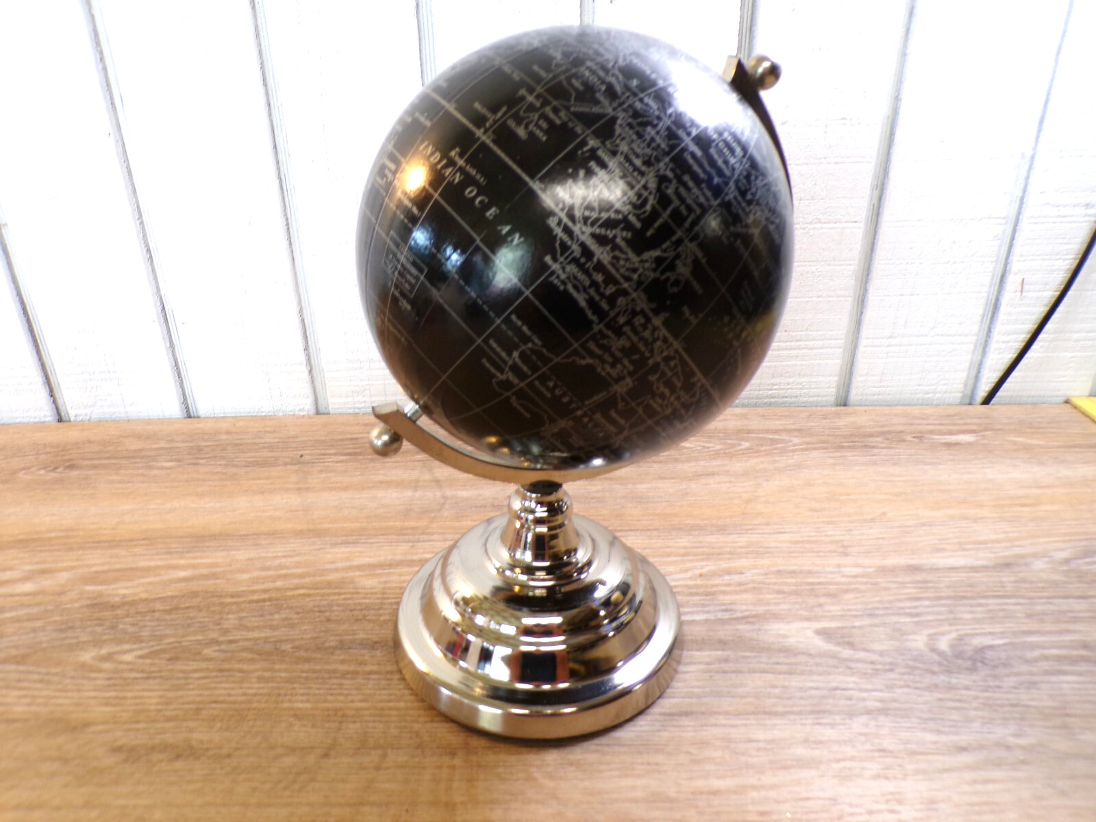 Black Version Globe World Map w/Chrome Metal Base. 10” Tall, 20" Globe Dia.
