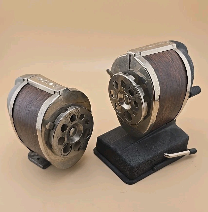 Lot of 2 Vintage Boston Manual Pencil Sharpeners Hand Crank Mount And Suction