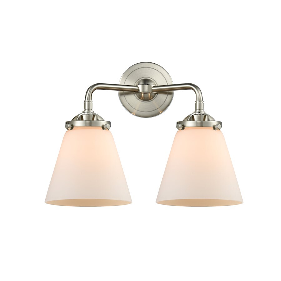 Innovations 2W 61 Small Cone 2 Light Bath, BS Nickel/Matte White - 284-2W-SN-G61