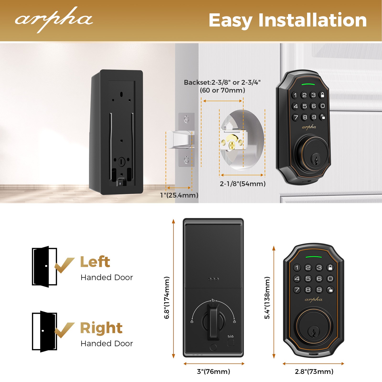 2PCS Smart Door Lock Keyless Entry Deadbolt AutoLock KeypadAnti Peeping Password