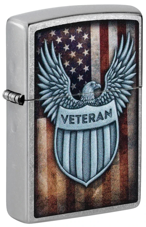 Zippo Veteran Crest Design Street Chrome 46824