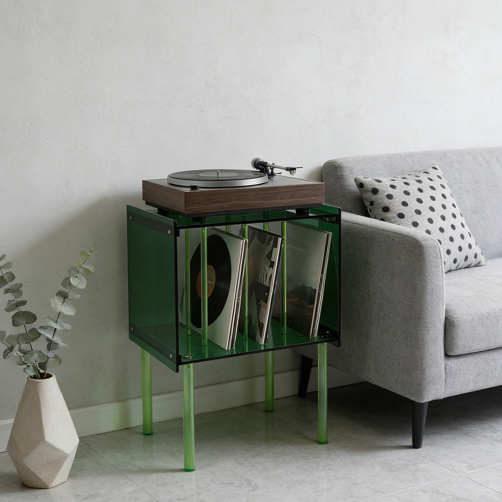 Record Player Stand with Storage Acrylic Side Table Acrylic Record Player Stand