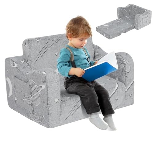 Couch 2-in-1, Sofa Bed Fold Out Convertible Lounger, Chair for Toddlers 1-3 w...