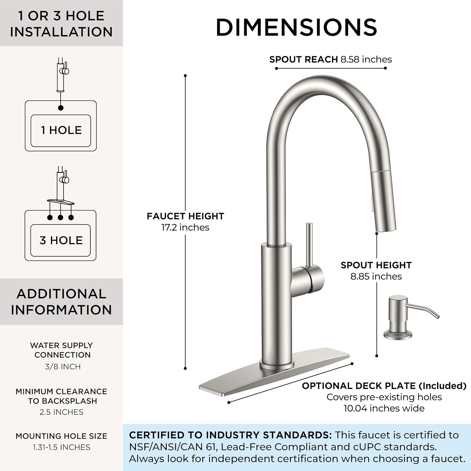 Versatile Brushed Nickel Kitchen Faucet with Pull Down Sprayer & Soap Dispenser