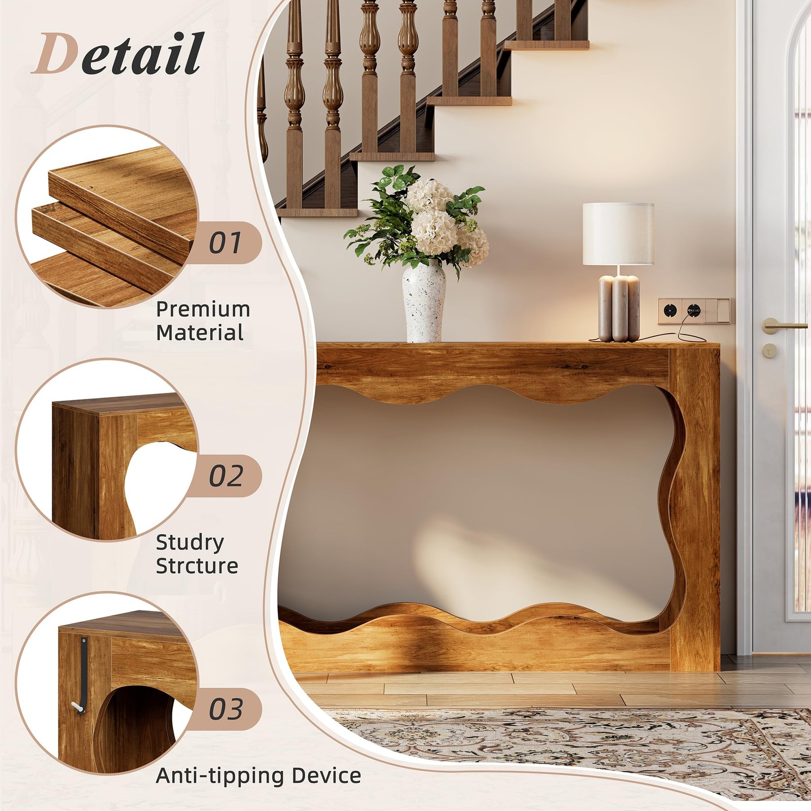 63 inch Farmhouse Console Table with Storage & LED Light, Long Sofa Table Beh...