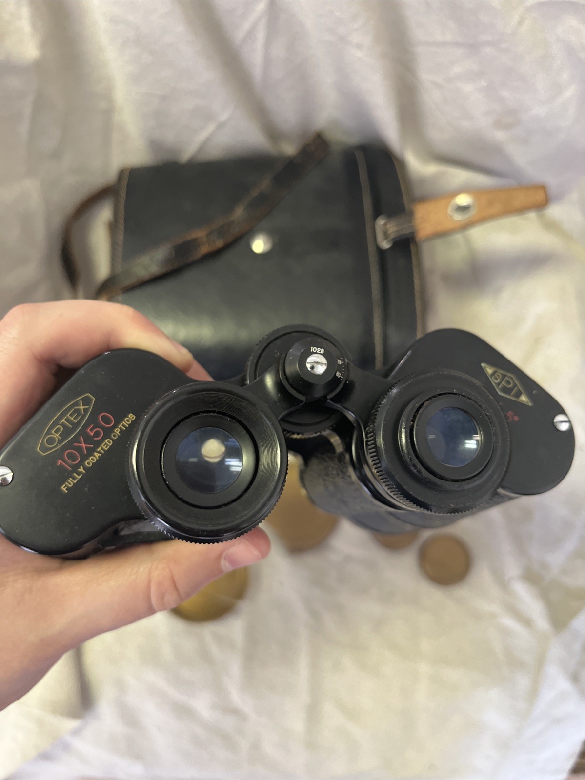 Optex 10x50 Fully Coated Optics Binoculars with Case and Strap Used Vintage