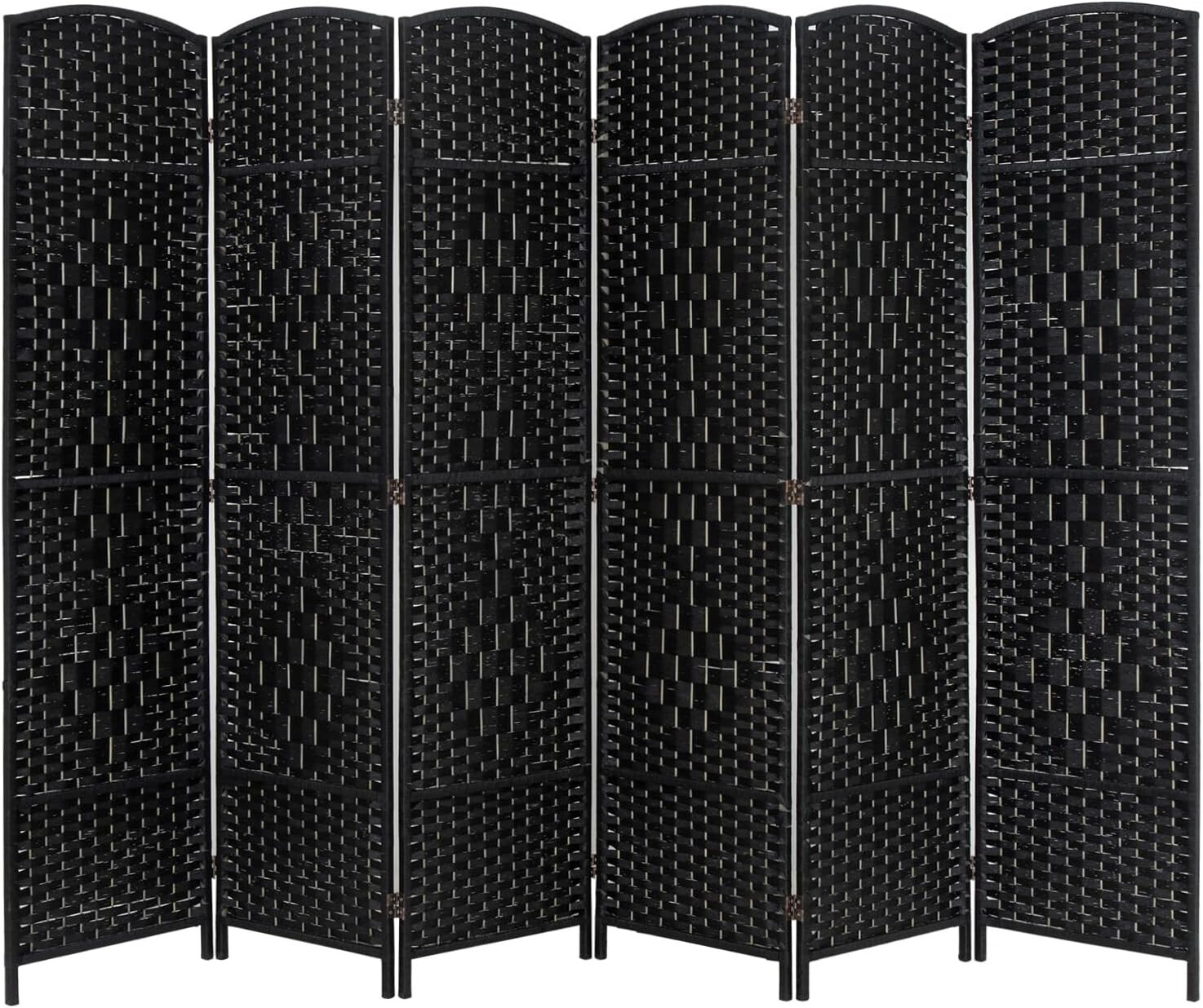 Room Divider 6 Panel Room Screen Divider Wooden Screen Folding Portable, Black