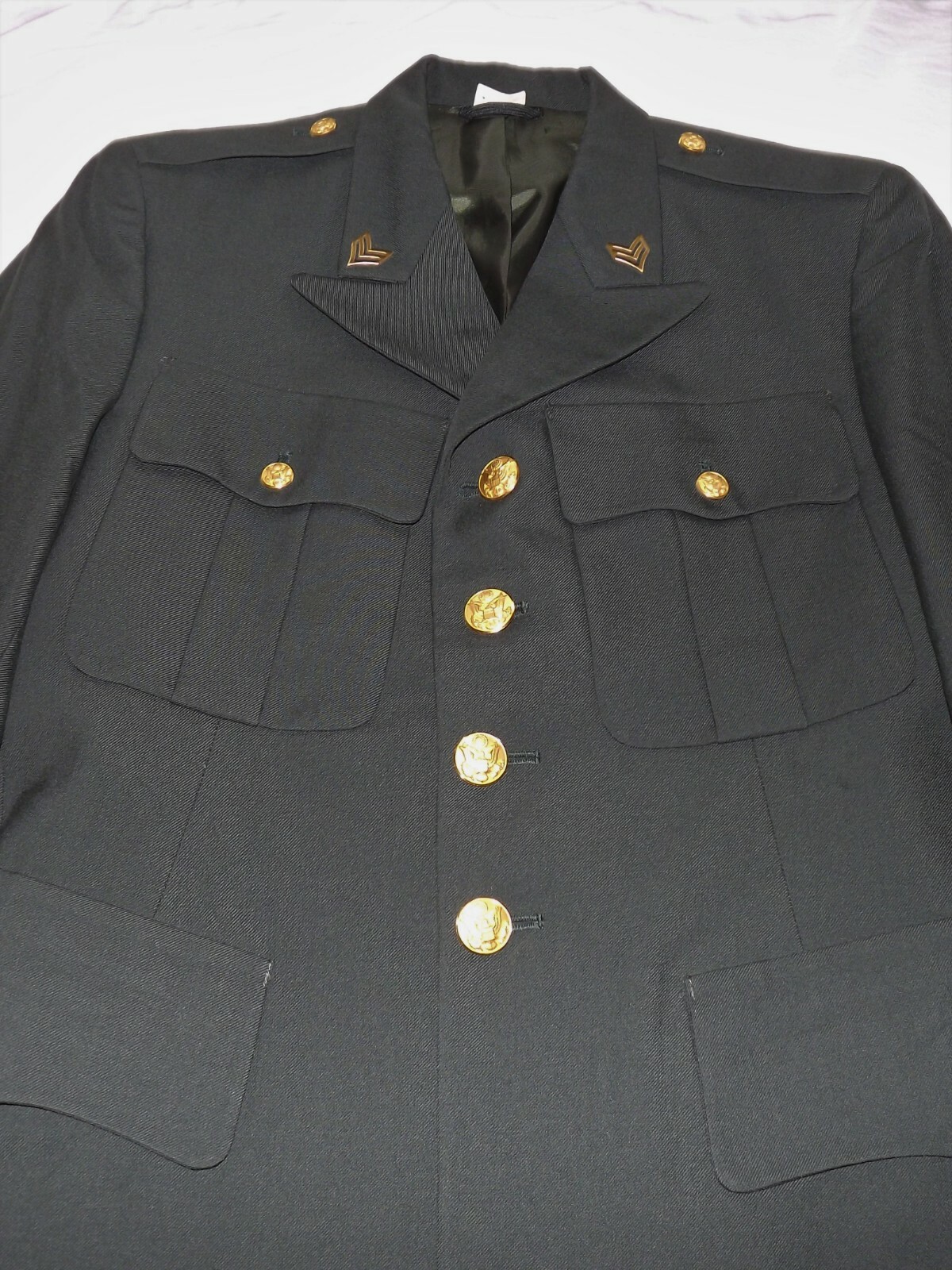 US ARMY MILITARY WOOL Uniform Green Blazer Jacket Gold Eagle Buttons