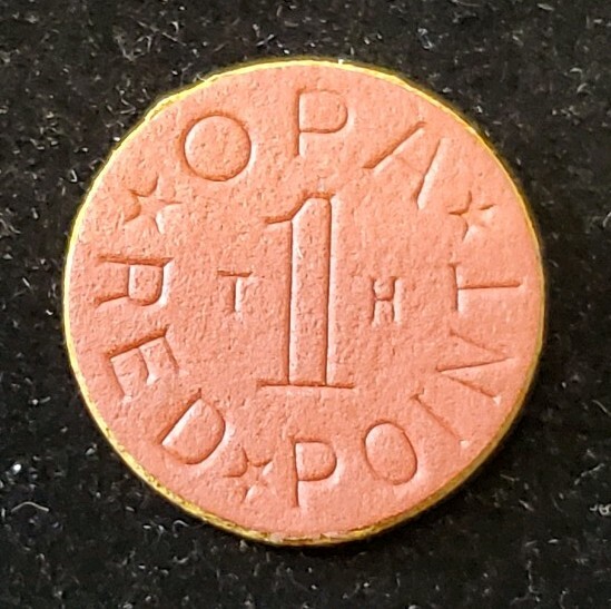 WWII  OPA "TH"  RED POINT  RATION TOKEN COIN  RARE KEY COIN ☆ t5171
