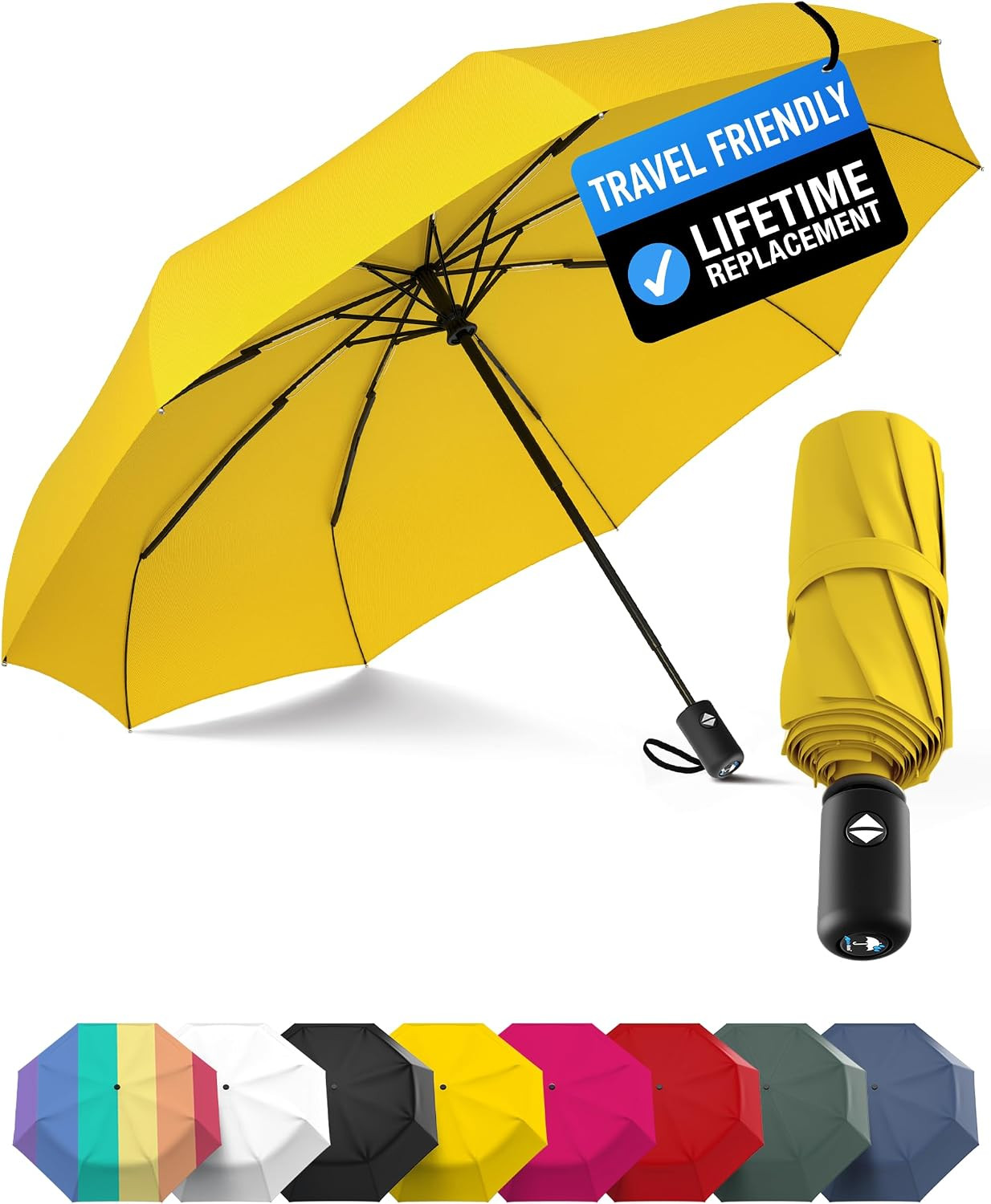 Windproof Compact Umbrellas for Rain - Strong Reinforced Fiberglass Rib Design &