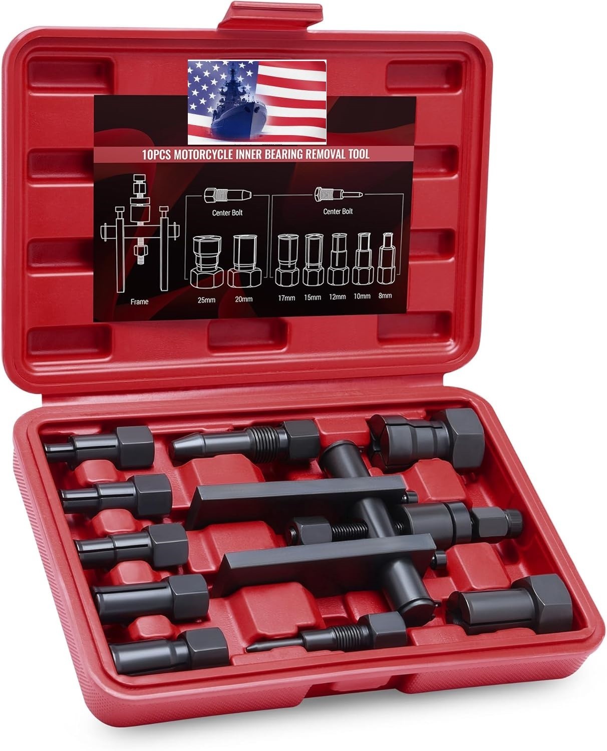 Wheel Bearing Puller Set 10Pc Blind Hole Motorcycle Bearing Tool 8-25mm