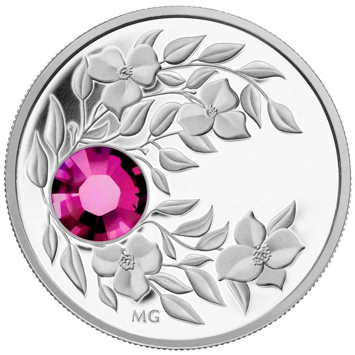 Canada 2012 JULY Birthstone—Ruby Primrose $3 Pure Silver Crystal in FULL RCM OGP