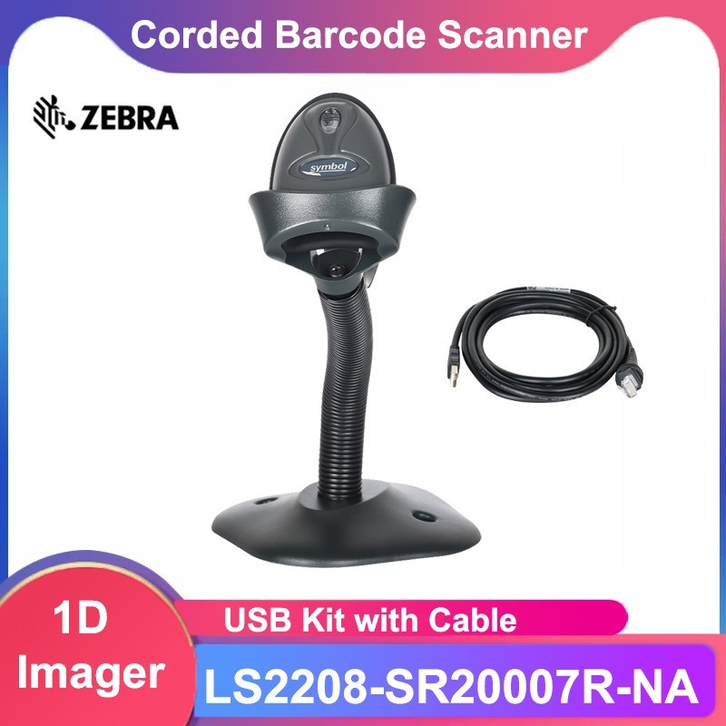 Zebra Symbol LS2208-SR20007R-NA Handheld 1D Laser Barcode Scanner With Stand US
