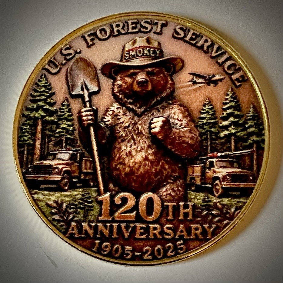 US Forestry Challenge Coin-120th Anniv-2D-Flat-Look At Pics-Gold Color-Smokey