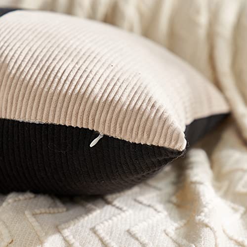 Pack of 2 Beige Pathwork Corduroy Cushion Cases 18" x 18" (Pack of 2) Black