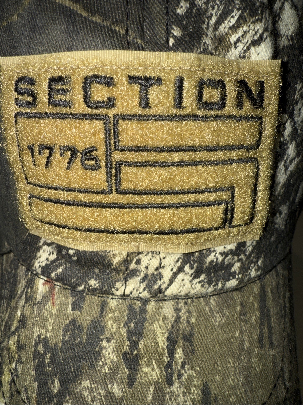 Section 1776 Patch on Front of Tan Camouflage Hat Cap Green Brown White EUC