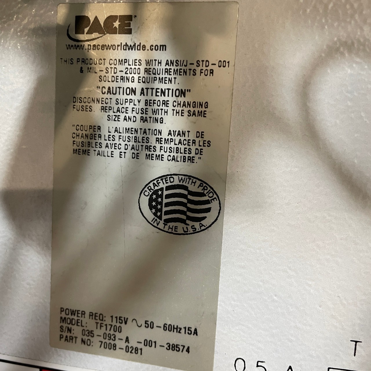 PACE ThermoFlo Systems TF 1700 BGA Rework System (241007)