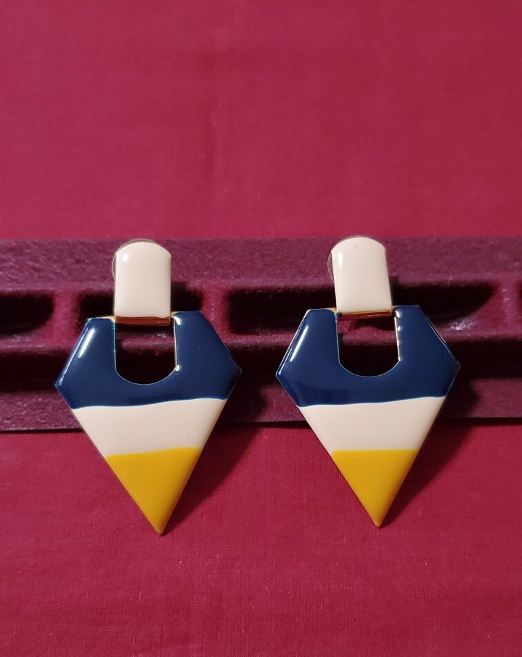 Abstract Triangle Multicolor Enamel Pierced Dangle Earrings