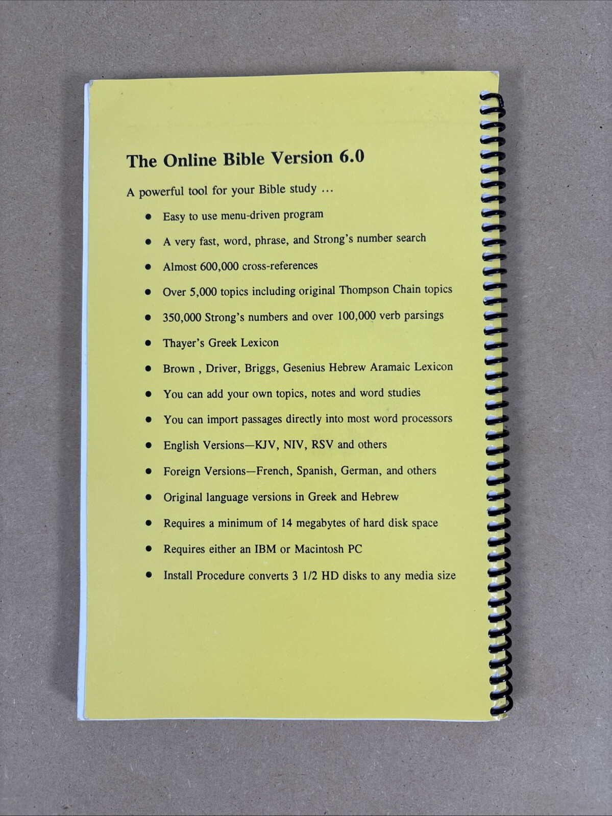Vintage 1992 Online Holy Bible User's Guide Version 6 for Software