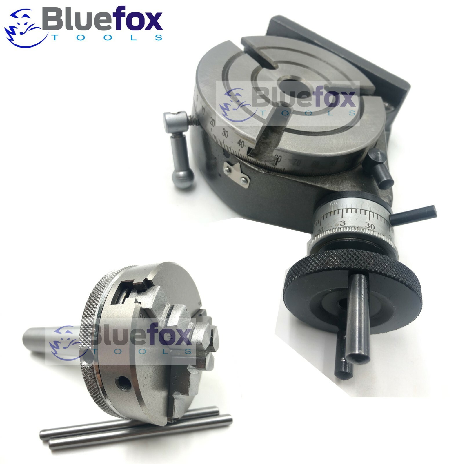 Rotary Table 4" 100mm Horizontal Vertical MT2 Bore 3 Slot With 65MM Chuck Arbour