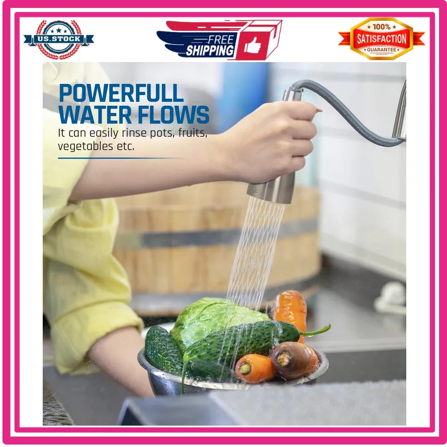 Kitchen Faucet Pull Down Replacement Sprayer 3 Function Brushed Nickel 15 Ada...