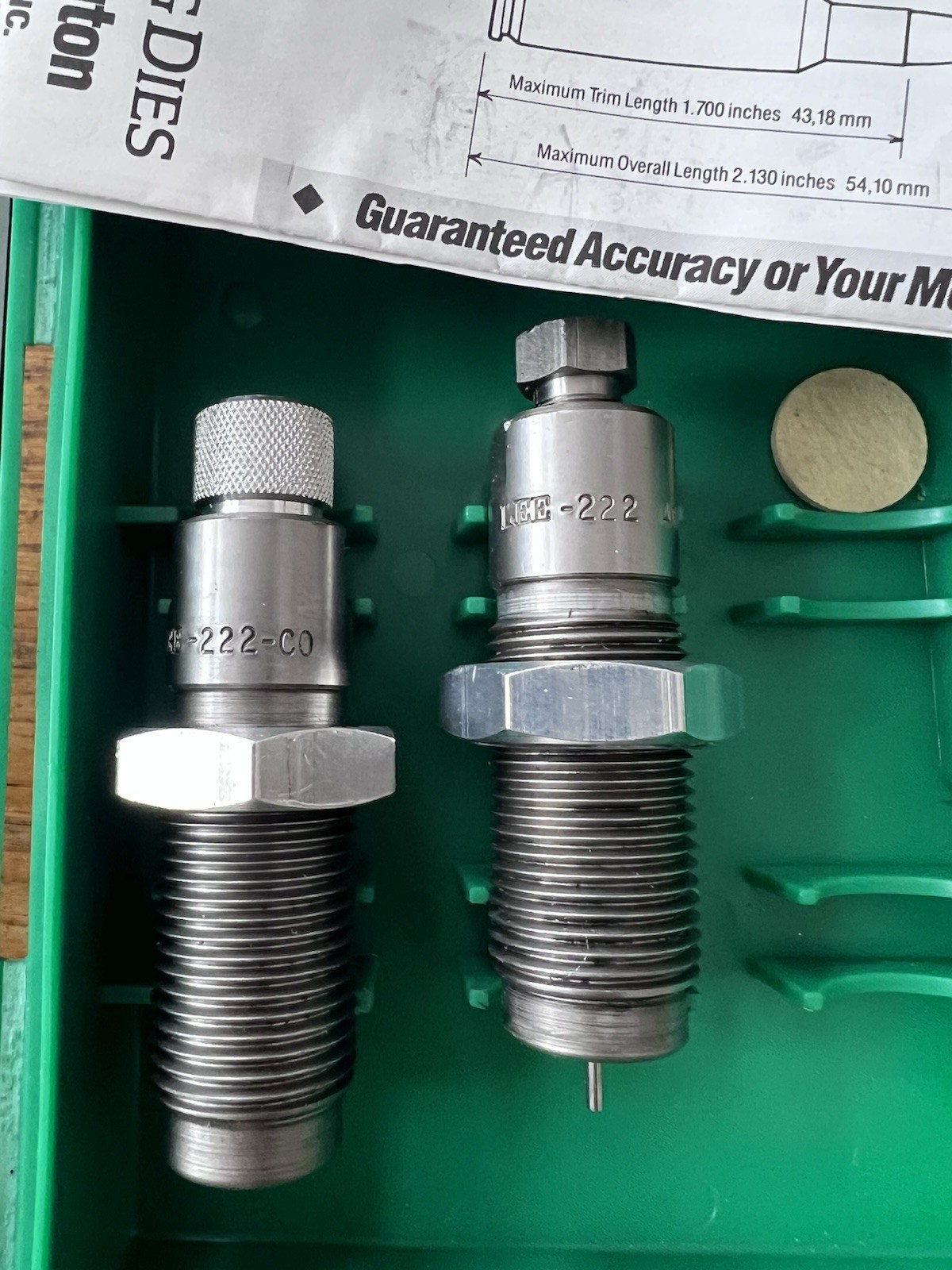 RCBS Die Set Carb Reloading Hunting 10965 222 REM