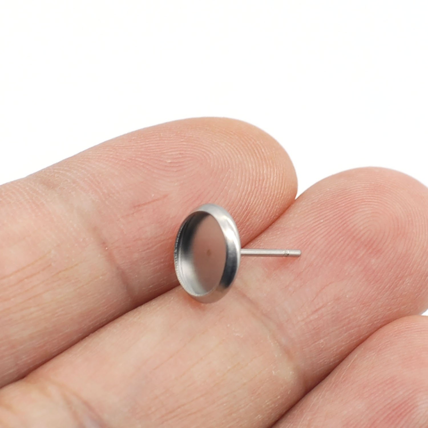 50PCS(25Pairs), Stainless Steel ROUND Stud Earrings Setting Fit 8mm Cab LSE02