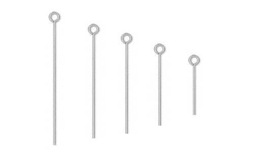 100 Silver Plated 24 Gauge 0.51mm Eyepins With Eye Loop End Jewelry Pin Findings
