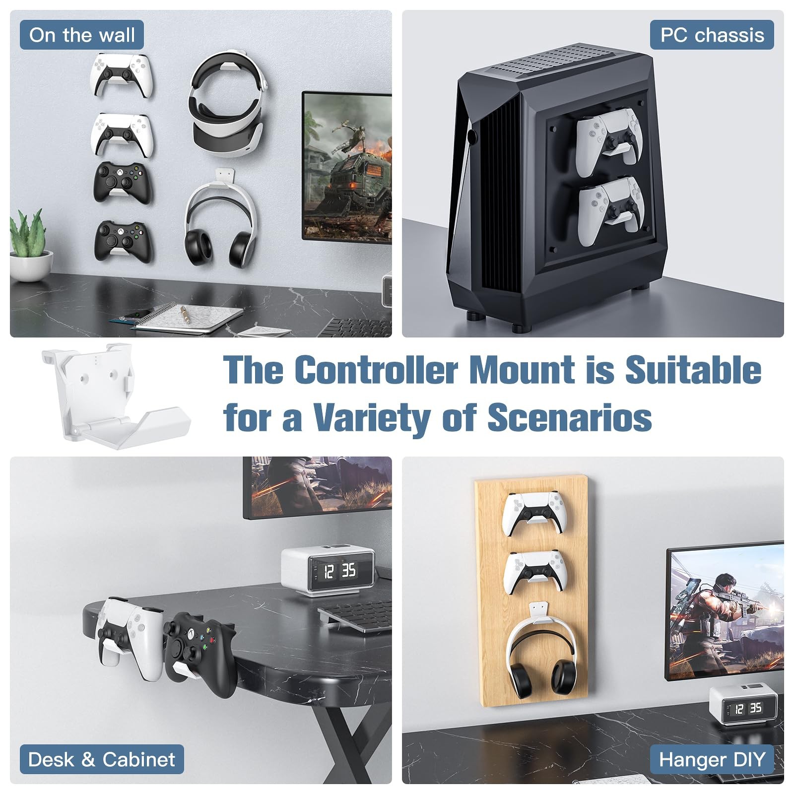 KUNSLUCK 6 Pack Controller Wall Mount for PS5, Xbox, Switch 6 Pack, White