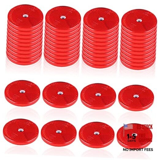 48 Pcs Front Reflector Round Reflector for Driveway Fence Posts - Red