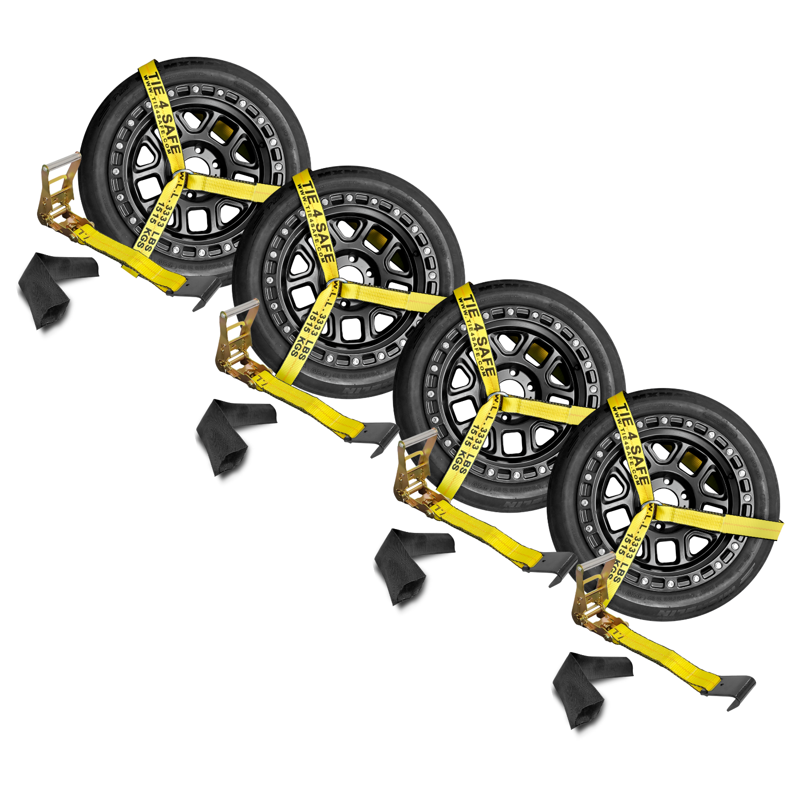 USA 4 Pack 2" x 10' Car Tie Down with Flat Hook Auto Hauler Ratchet Strap Kit